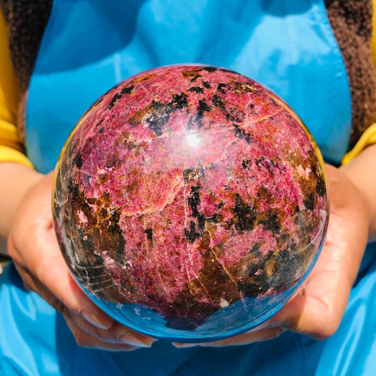 6.27 LB Natural Rhodonite Crystal Sphere Pink Black Healing Gem Stone 4778