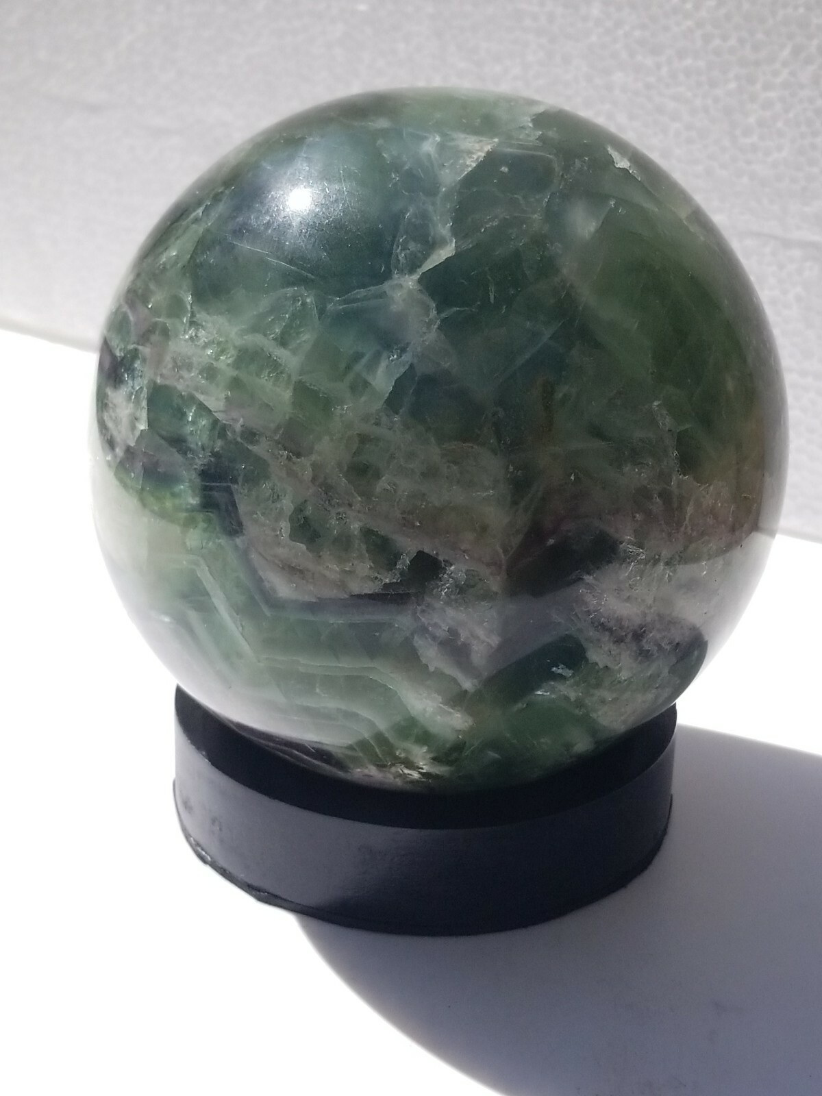 4.5″ Polished Purple Green Fluorite Quartz Crystal Sphere Ball /with wood Stand