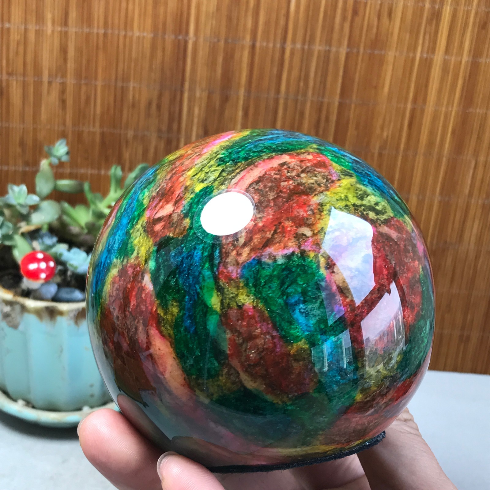 Natural “Seven Colors Jade” sphere Ball -Taiwan China 1.85kg Base Random A5808