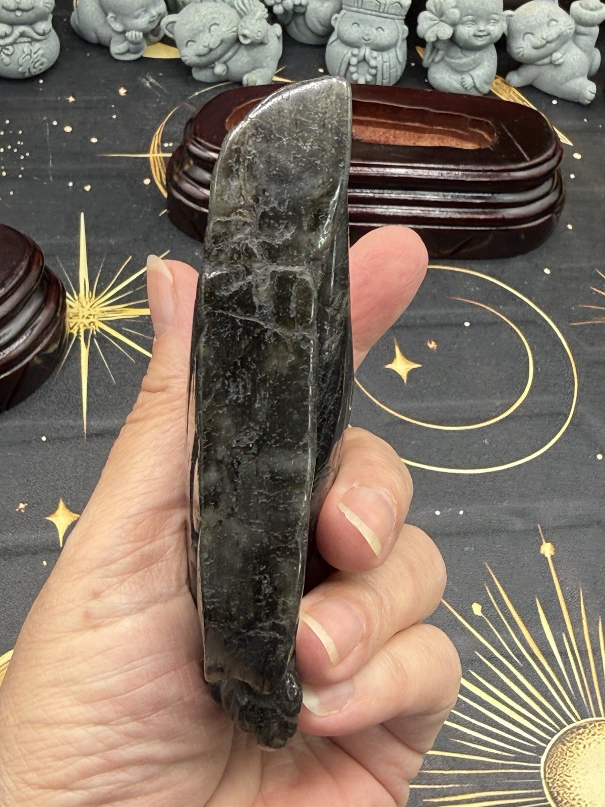 Natural Labradorite harbor porpoise Carving w/ custom stand Rainbow/Purple Fash