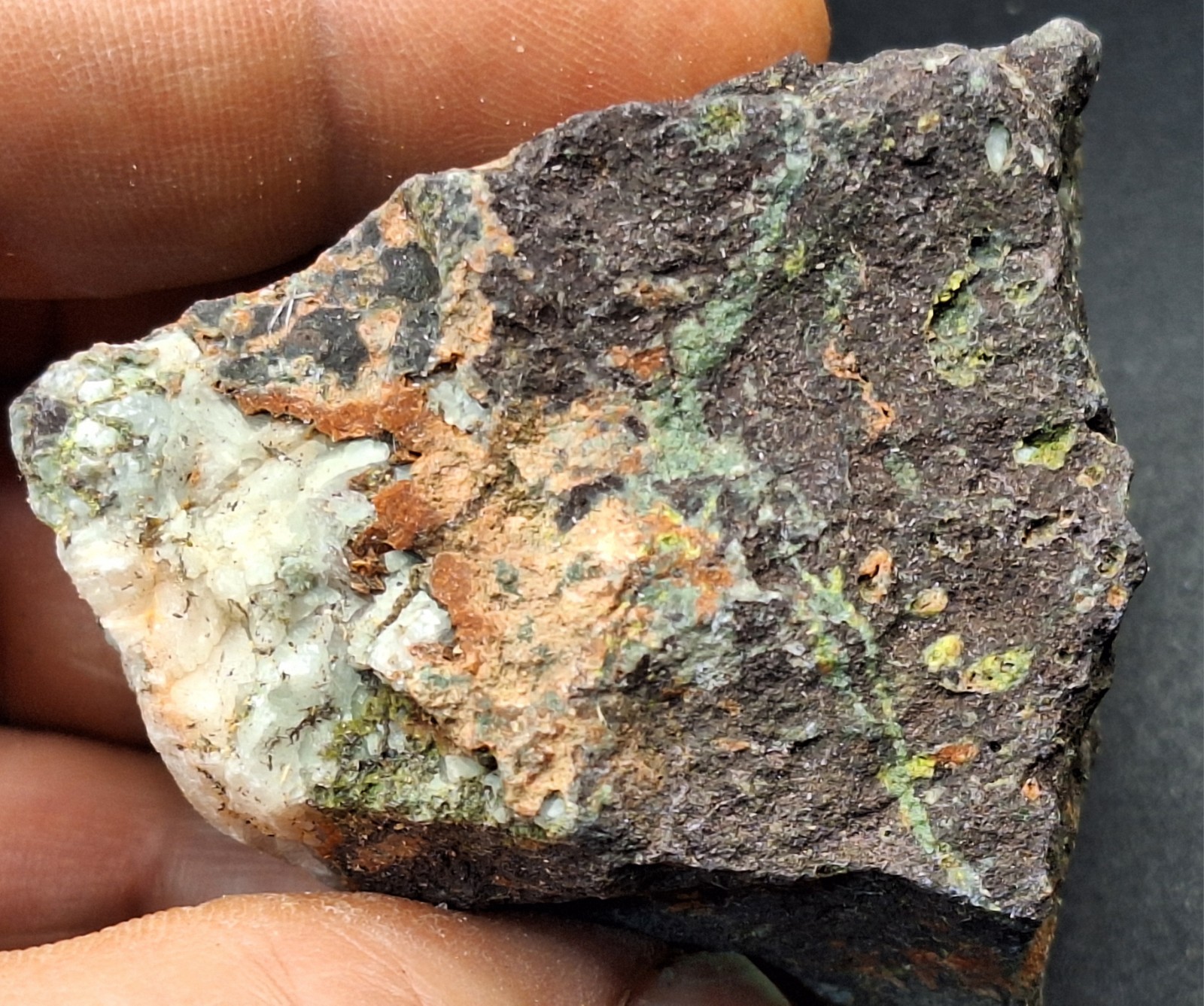 Calcite On Pretty Multi Colored Amygdaloidal Basalt From Copper Mine Michigan