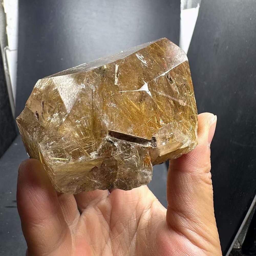 360g Natural Golden Rutilated Quartz Carved Freeform Crystal Reiki Decor