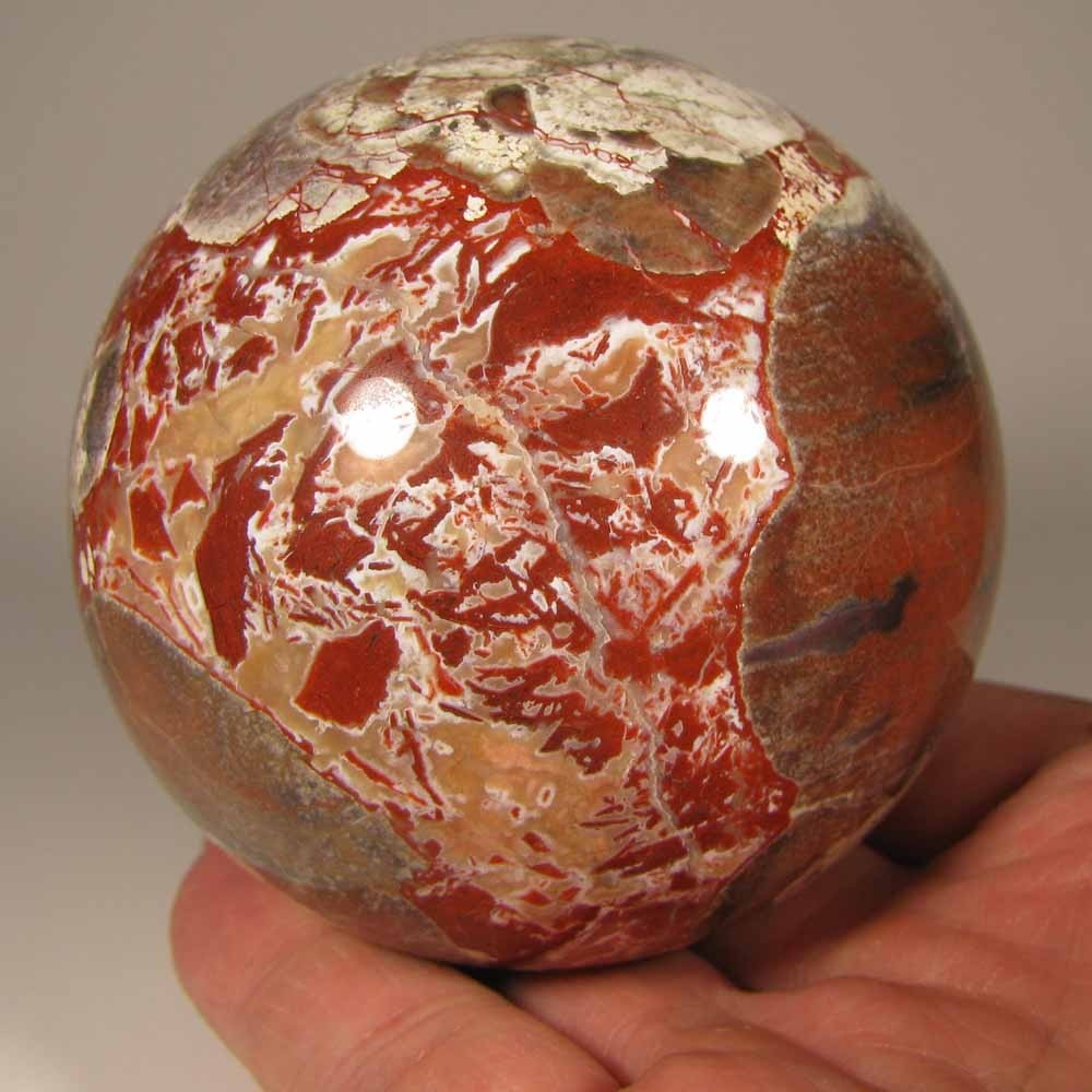 2.9″ MONEY AGATE Rhyolite Gemstone Sphere w/ Stand – Indonesia – 75mm – 1.2 lbs.