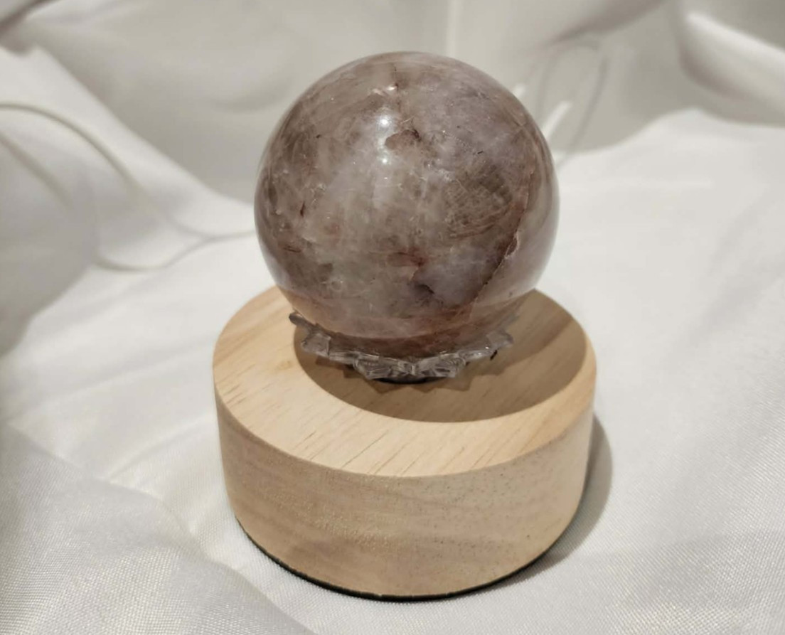 Fire Quartz Sphere Stunning Polished with Rotating Lighted Stand 2.4″ 10.4 ounce
