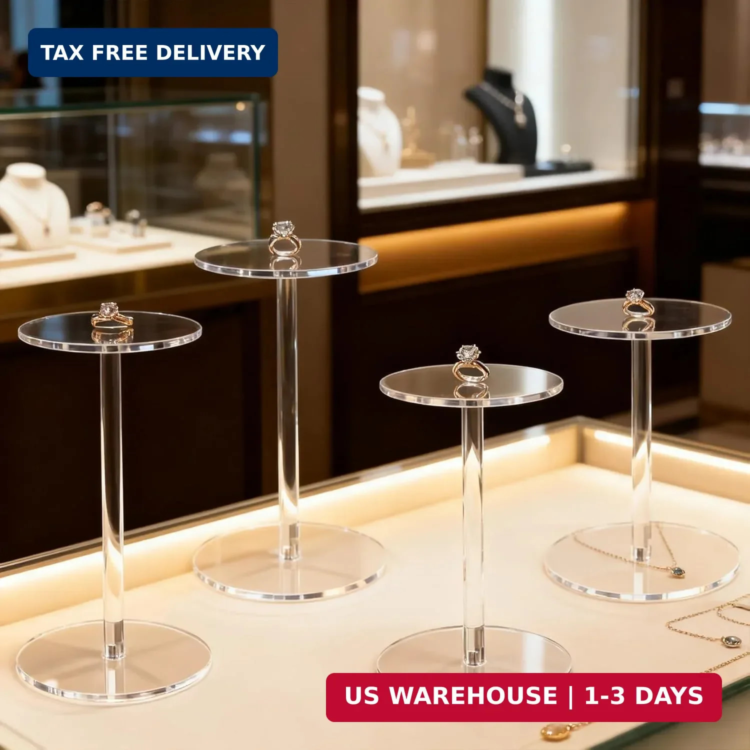4 Pack Round Acrylic Display Stands, 5.5-5.9-6.5-7in Small Clear Acrylic Display