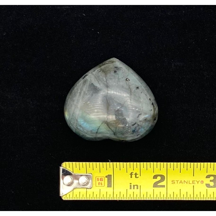 Labradorite Heart Shaped Palm Stone Paperweight 1 7/8” Carved Iridescent Stone