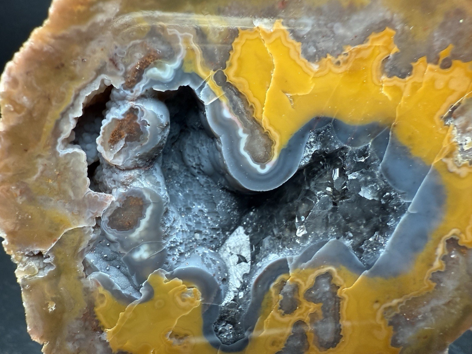 Polished Kentucky Agate Geode Smoky Quartz Botryoidal Yellow banding Estill Co.