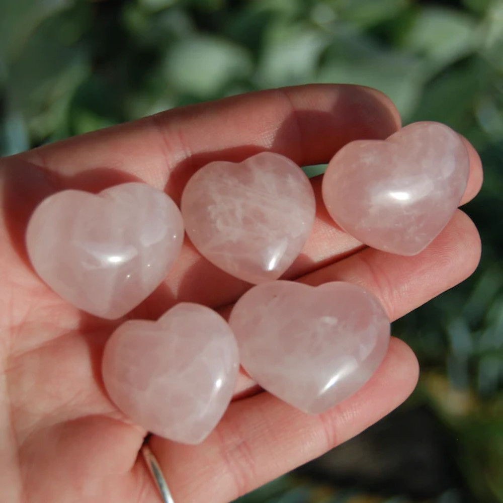 ONE 1in Rose Quartz Crystal Heart Shaped Pocket Stone
