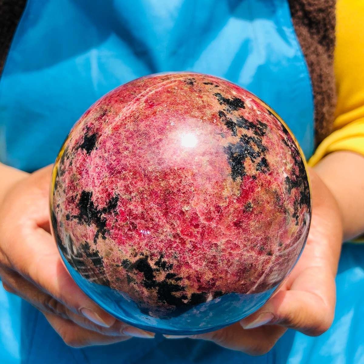 4.75 LB Natural Rhodonite Crystal Sphere Pink Black Healing Gem Stone 4775