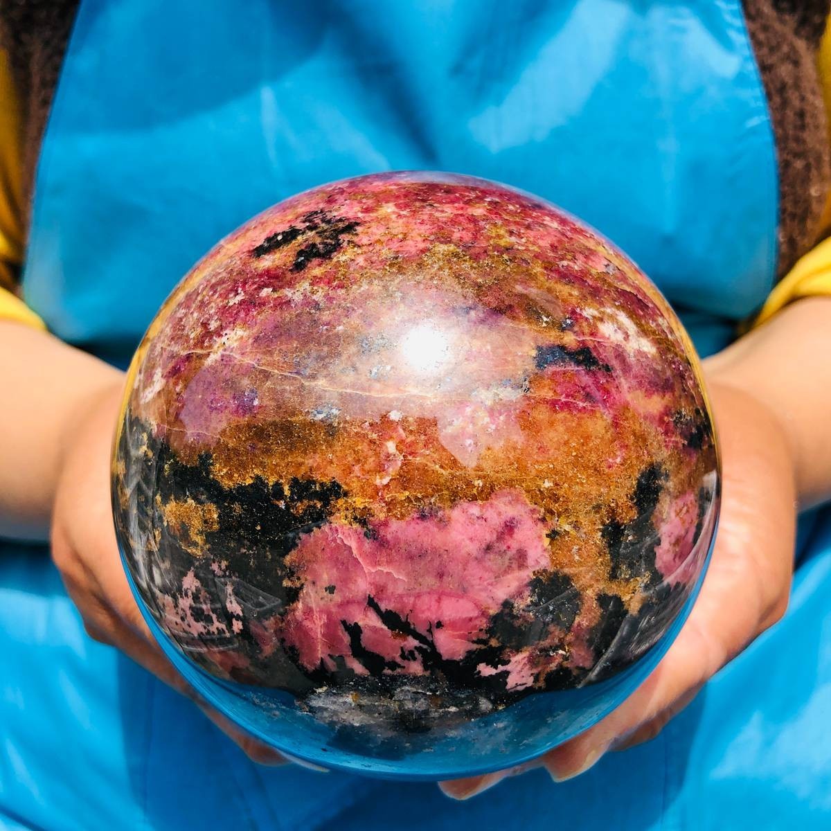 4.68 LB Natural Rhodonite Crystal Sphere Pink Black Healing Gem Stone 4772