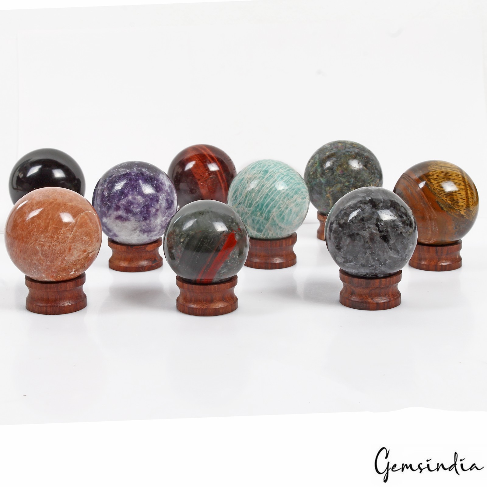 4030 Ct Natural Untreated Multi Gems Healing Crystal Sphere Ball With Stand 9 Pc