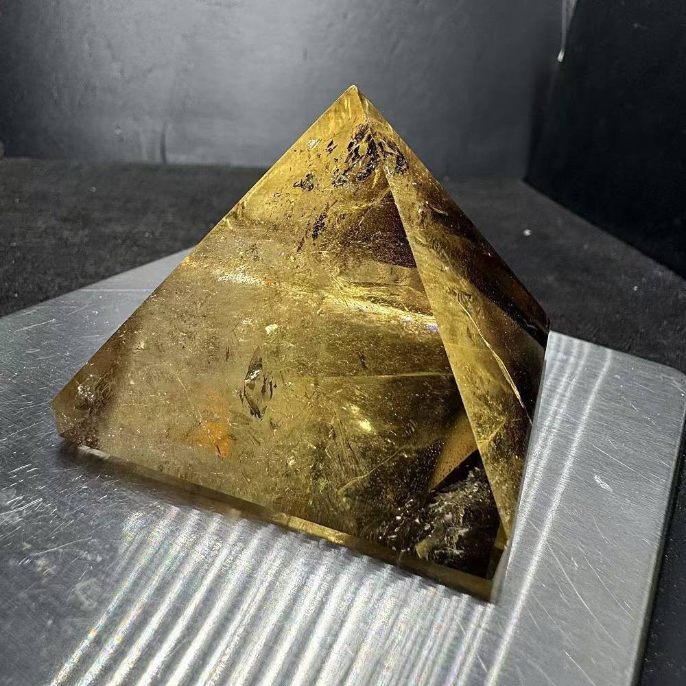 137g Natural Citrine Quartz Carved Pyramid Crystal Reiki Healing Decor