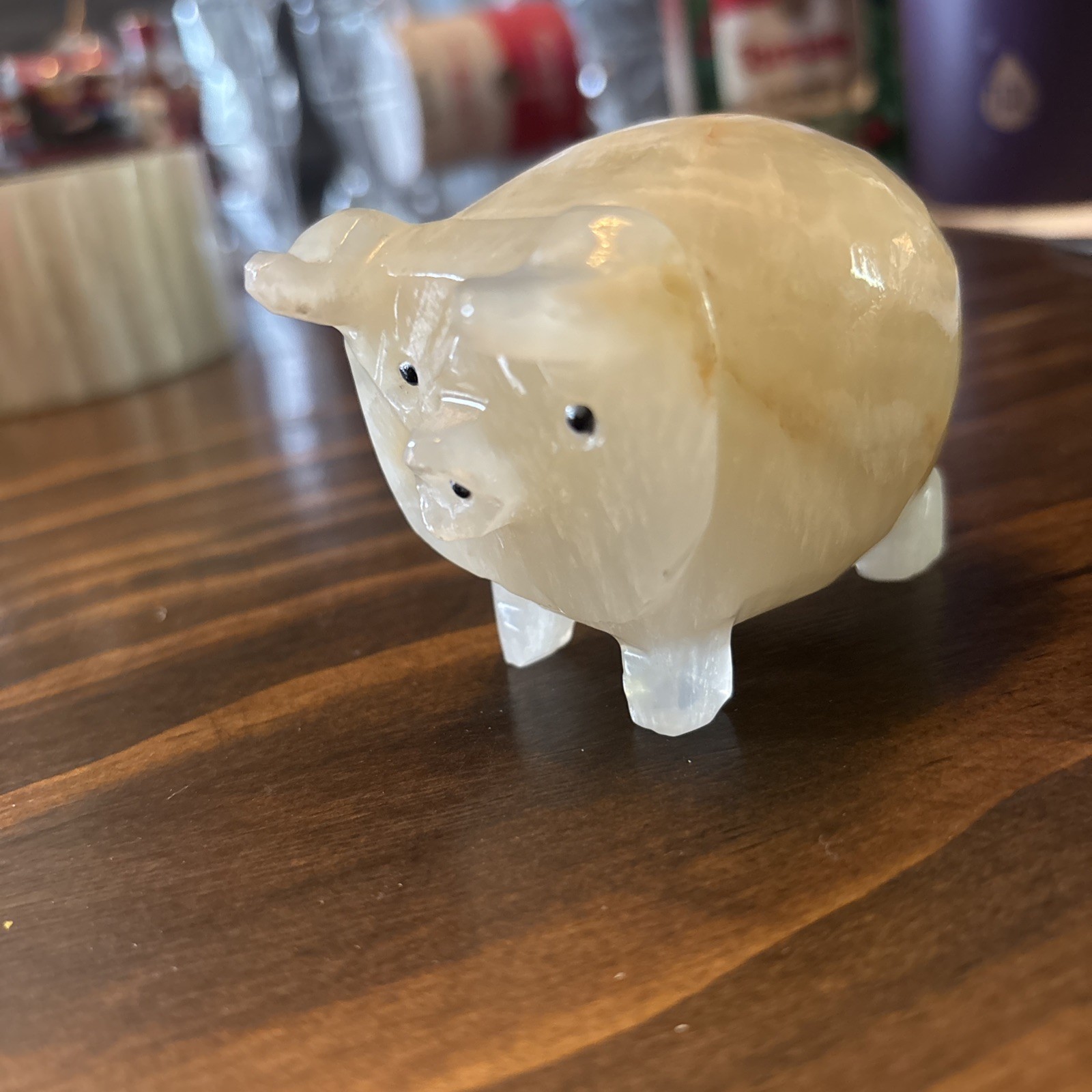 Carved White Opaque Quartz Stone Pig Figurine Healing Stone