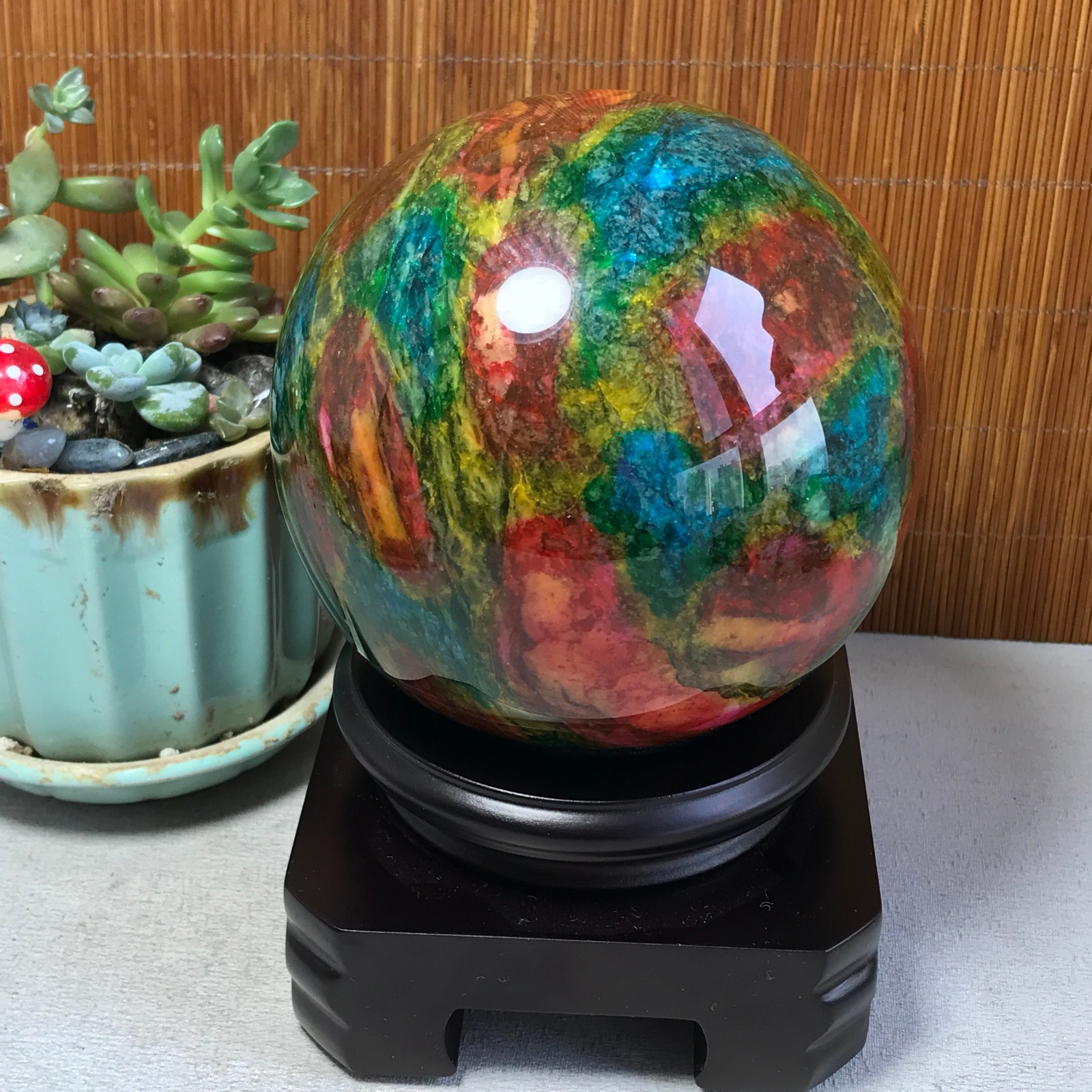 Natural “Seven Colors Jade” sphere Ball -Taiwan China 1.85kg Base Random A5805