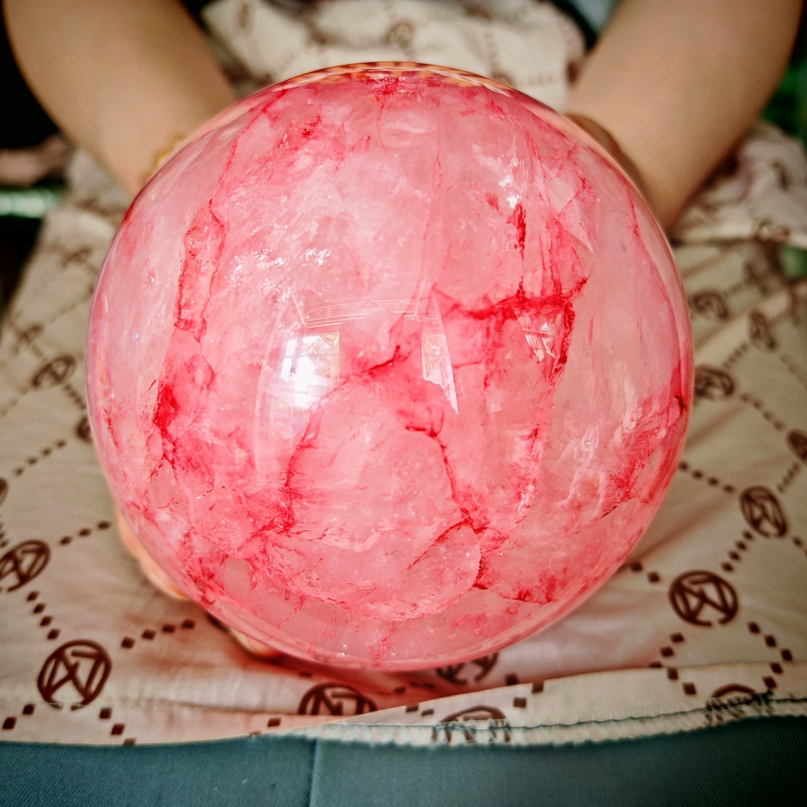 2.64LB TOP Natural Red gum flower quartz ball crystal Hand carved Decorative
