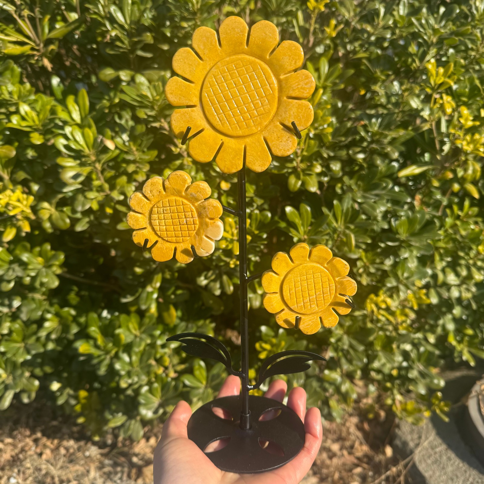 400g Natural gold stone quartz crystal carved Sunflower Decor Gift