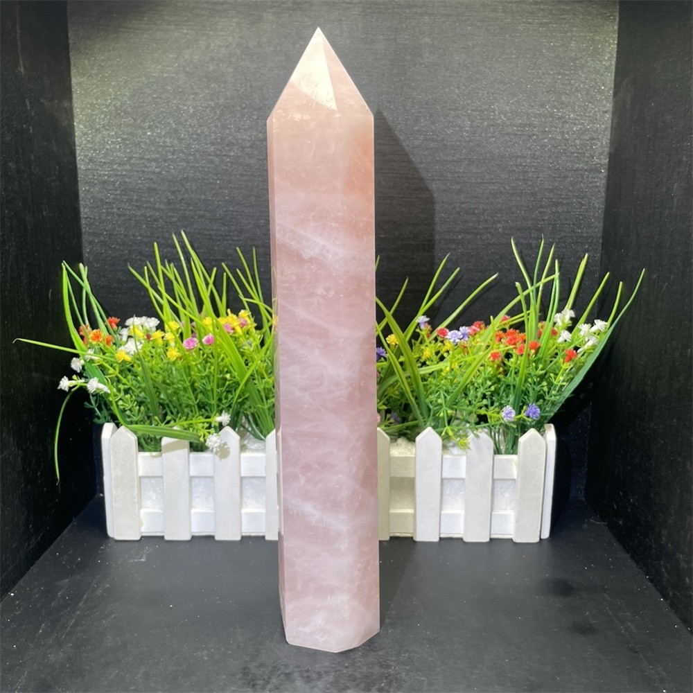 3.2LB 11.8″ Natural Rose Quartz Obelisk Crystal Quartz Mineral Tower healing