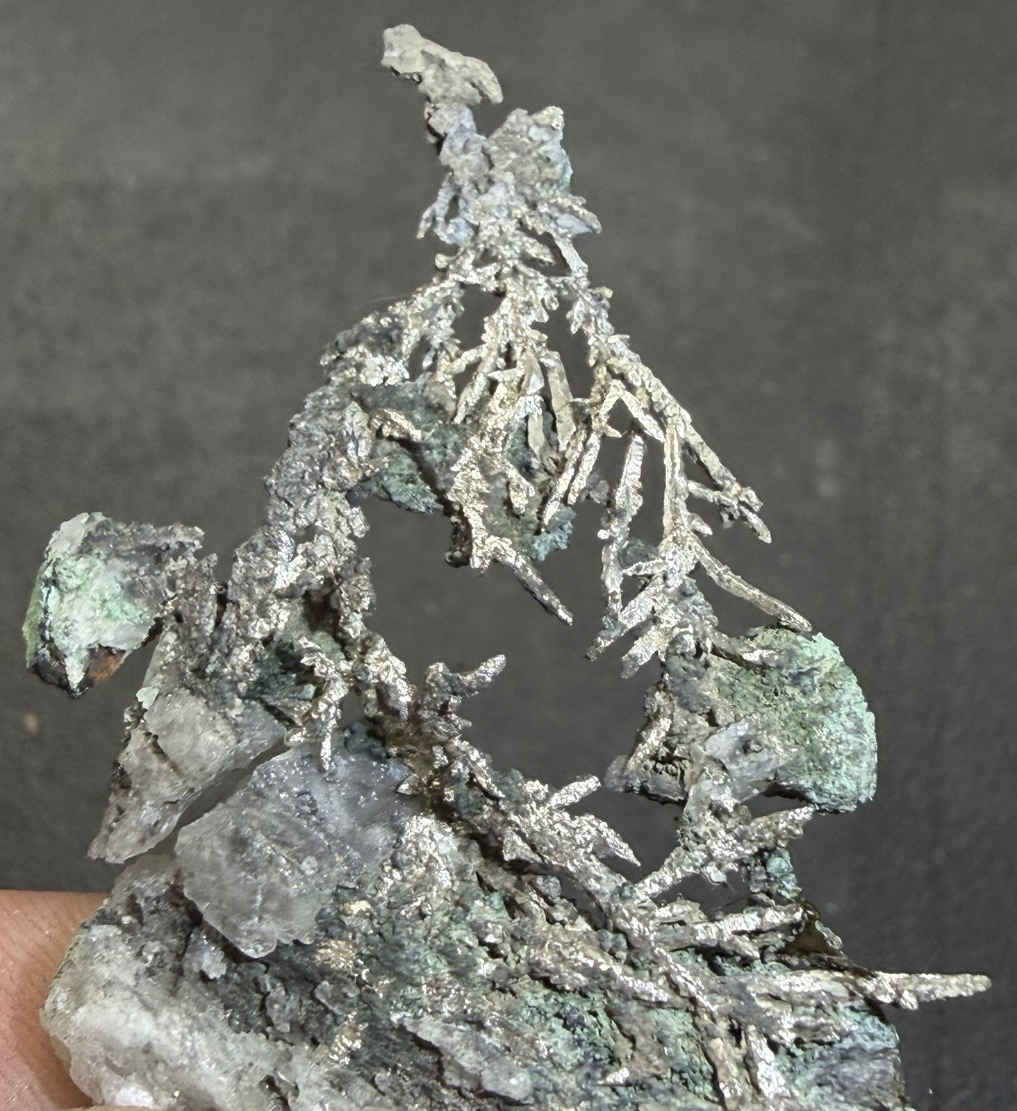 Sharp Dendritic Silver Crystal Group w Barite 2.5” – White Pine Mine, Michigan