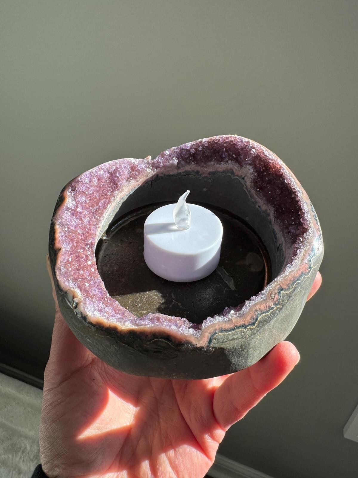 Galaxy Amethyst Crystal Cluster Geode Tea Light Candle Holder Plant Stand A11