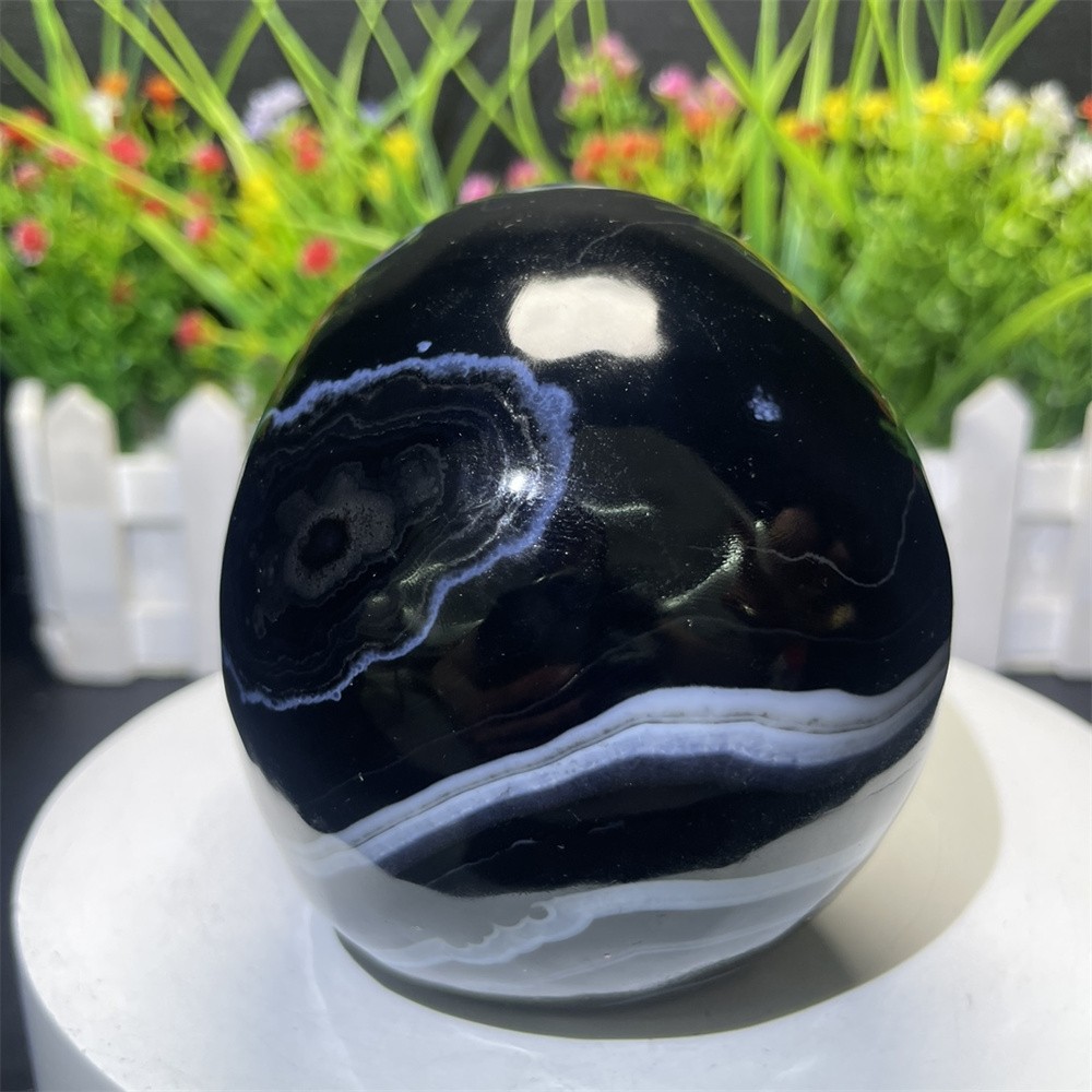 2.3LB 4.5″ Natural A++ Black Sardonyx Agate Skull Crystal Quartz Decor Gift