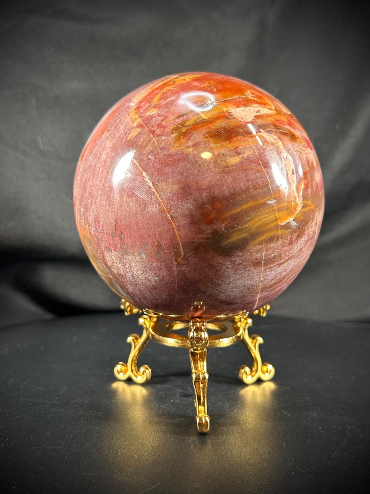 4″ Petrified Wood Sphere With Metal Stand 3lb 0.4oz (1371 grams)
