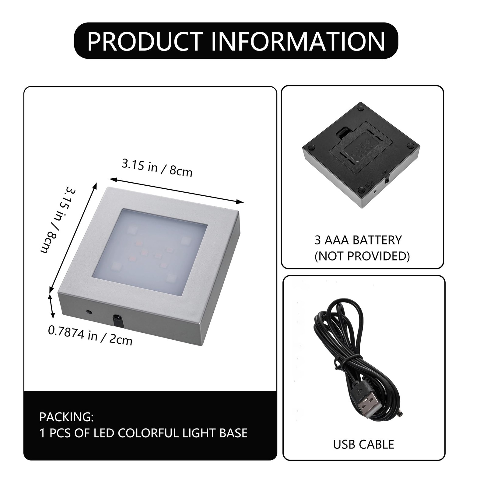 2PCS LED Lighted Base for Glass Art, 7-Color Changing Square Display Pedestal…