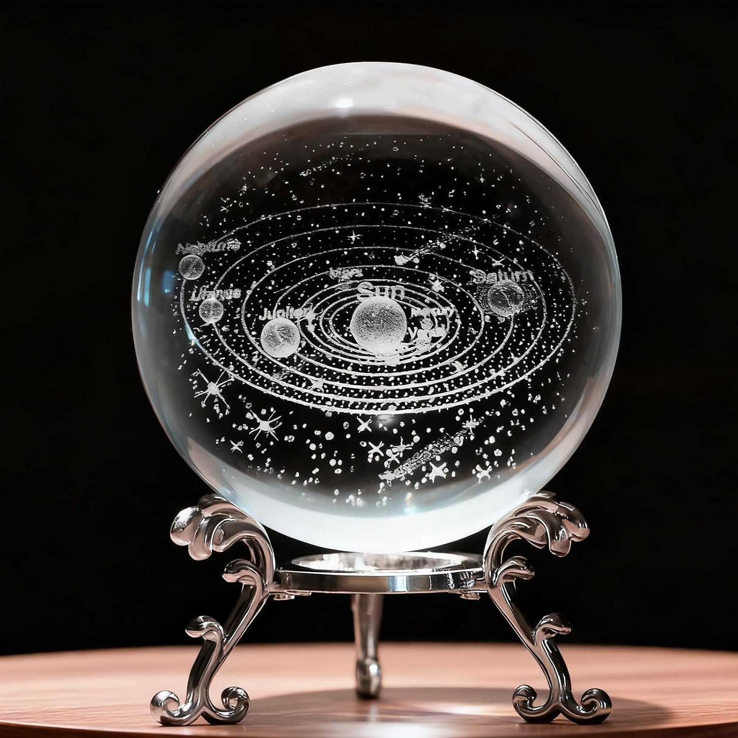 3D Solar System Crystal Ball with Stand 60Mm Laser Engraved Glass Sphere Planet