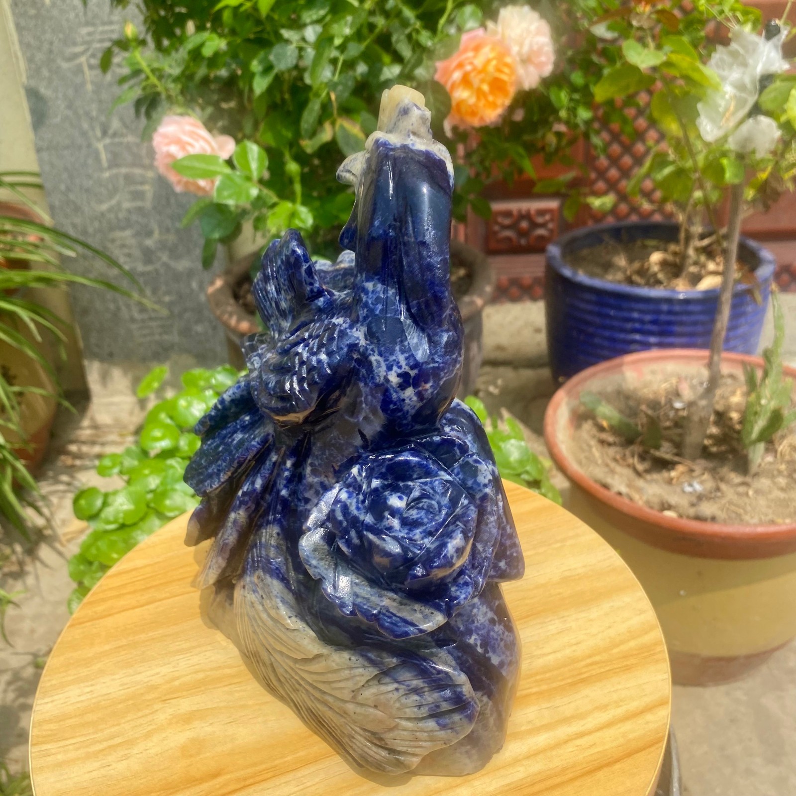 6.17LB Natural Blue Vein Stone Phoenix Carving, Home Decoration
