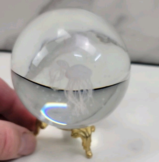 Jellyfish Crystal Ball No Stand, 3D Laser Engraved Glass Sphere Decorative Ball