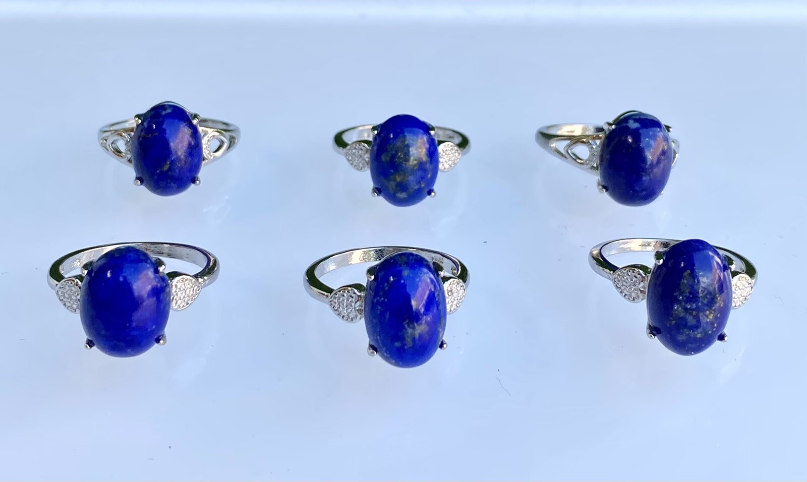 Wholesale Lot 6 Pcs Natural Lapis Lazuli White Bronze Rings Crystal
