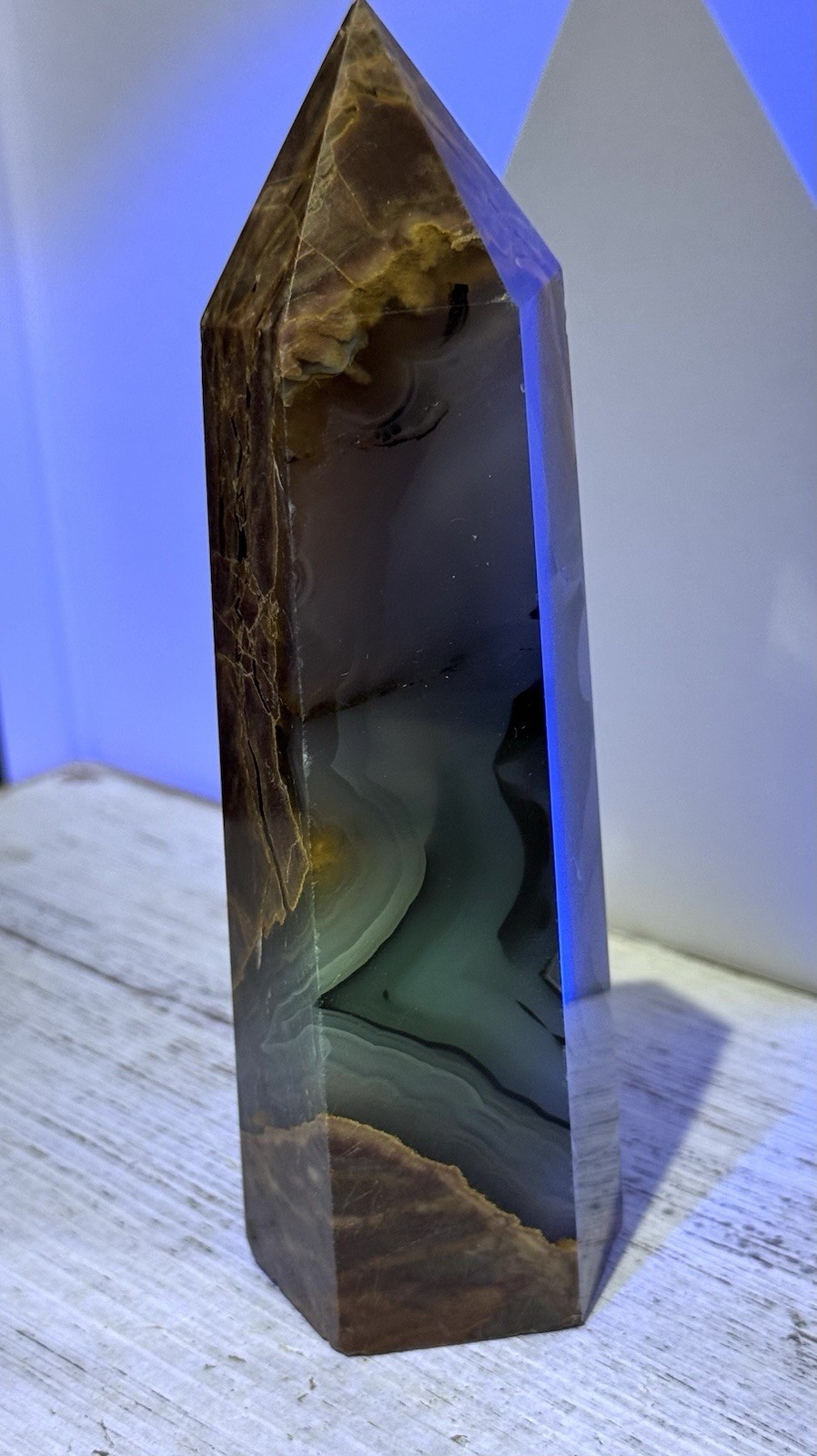 Volcano Agate Tower 5.25” Natural Stone UV Reactive