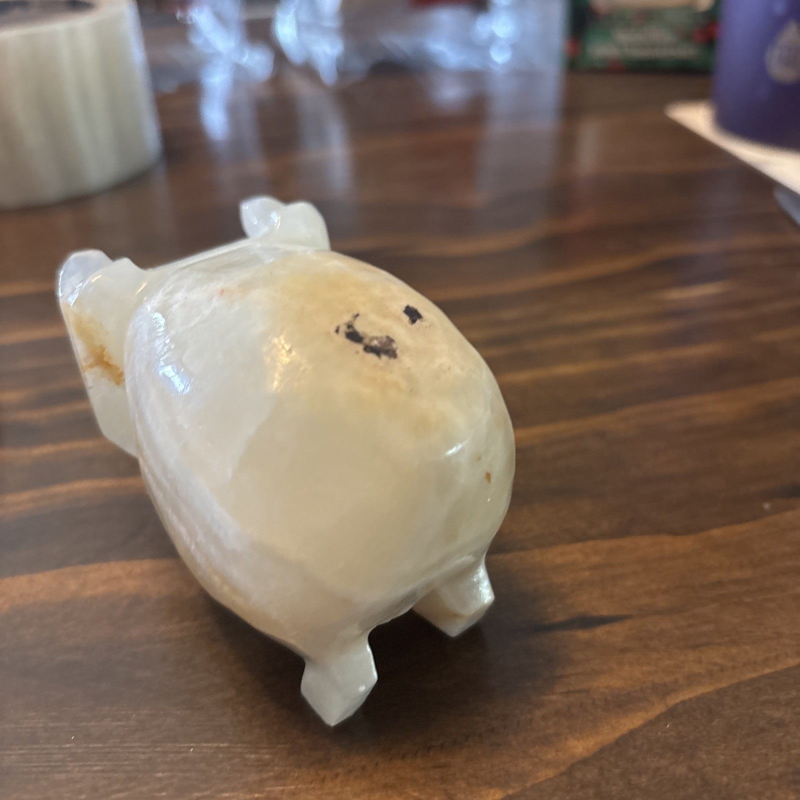 Carved White Opaque Quartz Stone Pig Figurine Healing Stone