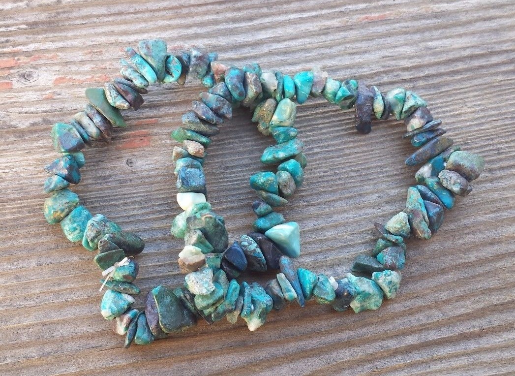 NATURAL CHRYSOCOLLA STONE GEMSTONE STRETCHY CHIP BRACELET