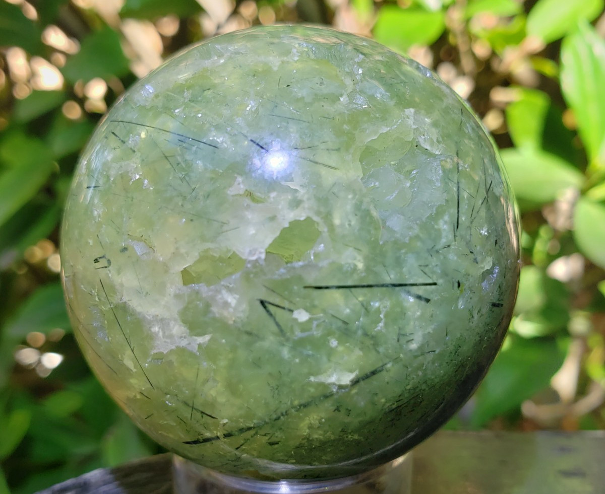 2.1″ Prehnite Epidote Green Tourmaline Crystal Sphere Orb Ball, 236g or 8.3 oz