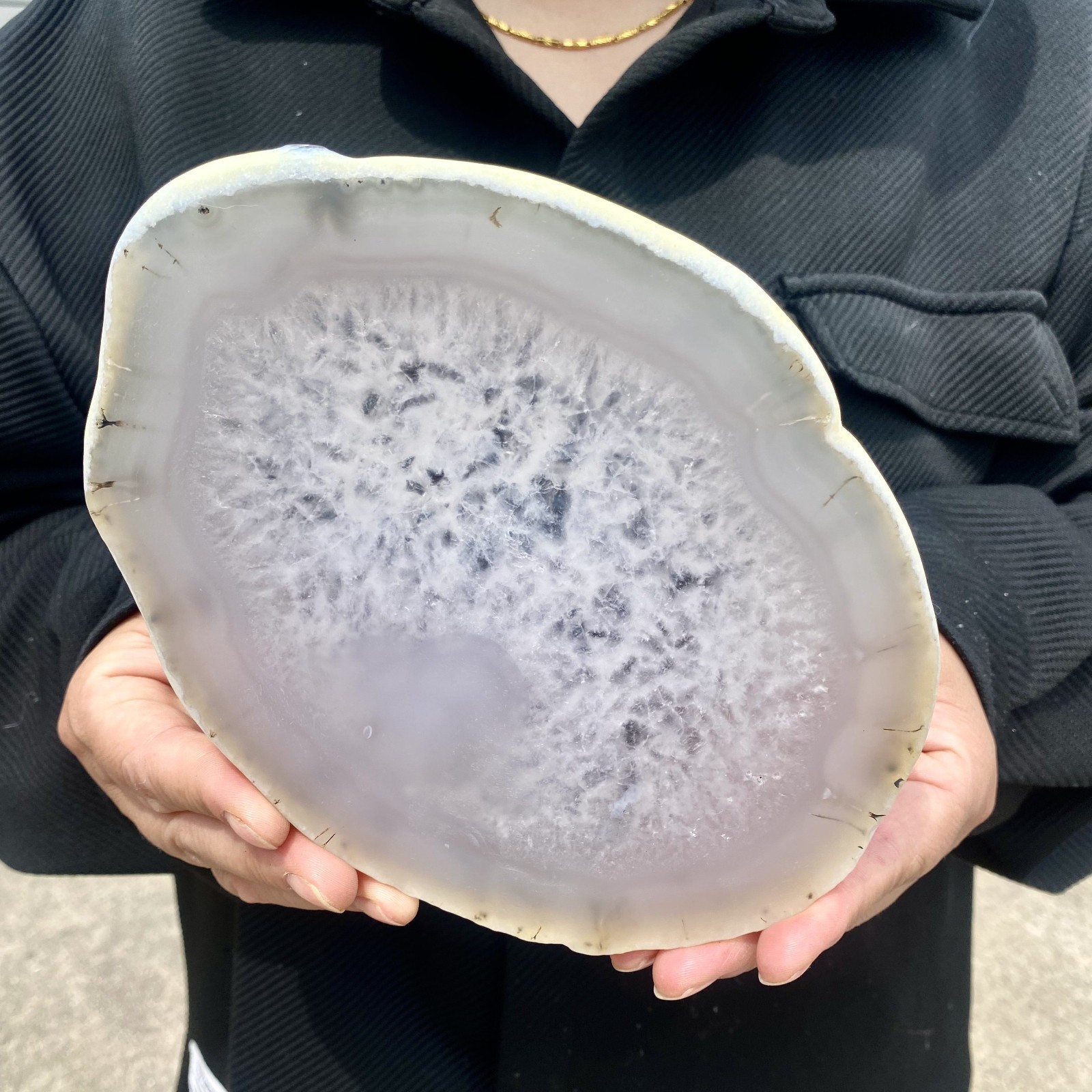 1.4LB Natural Agate Striped Crystal Quartz, Hand-cut Mineral Specimen Healing