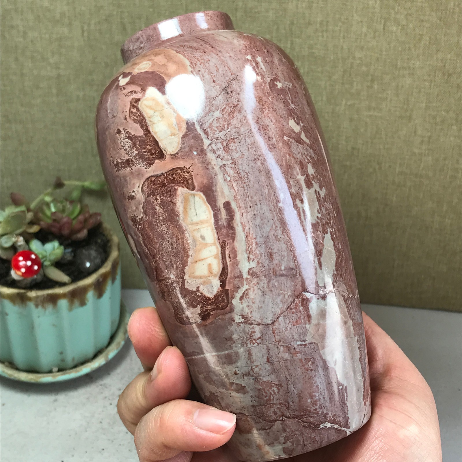 Natural Chinese painting vase stone crystal ornaments for home decoration A4164