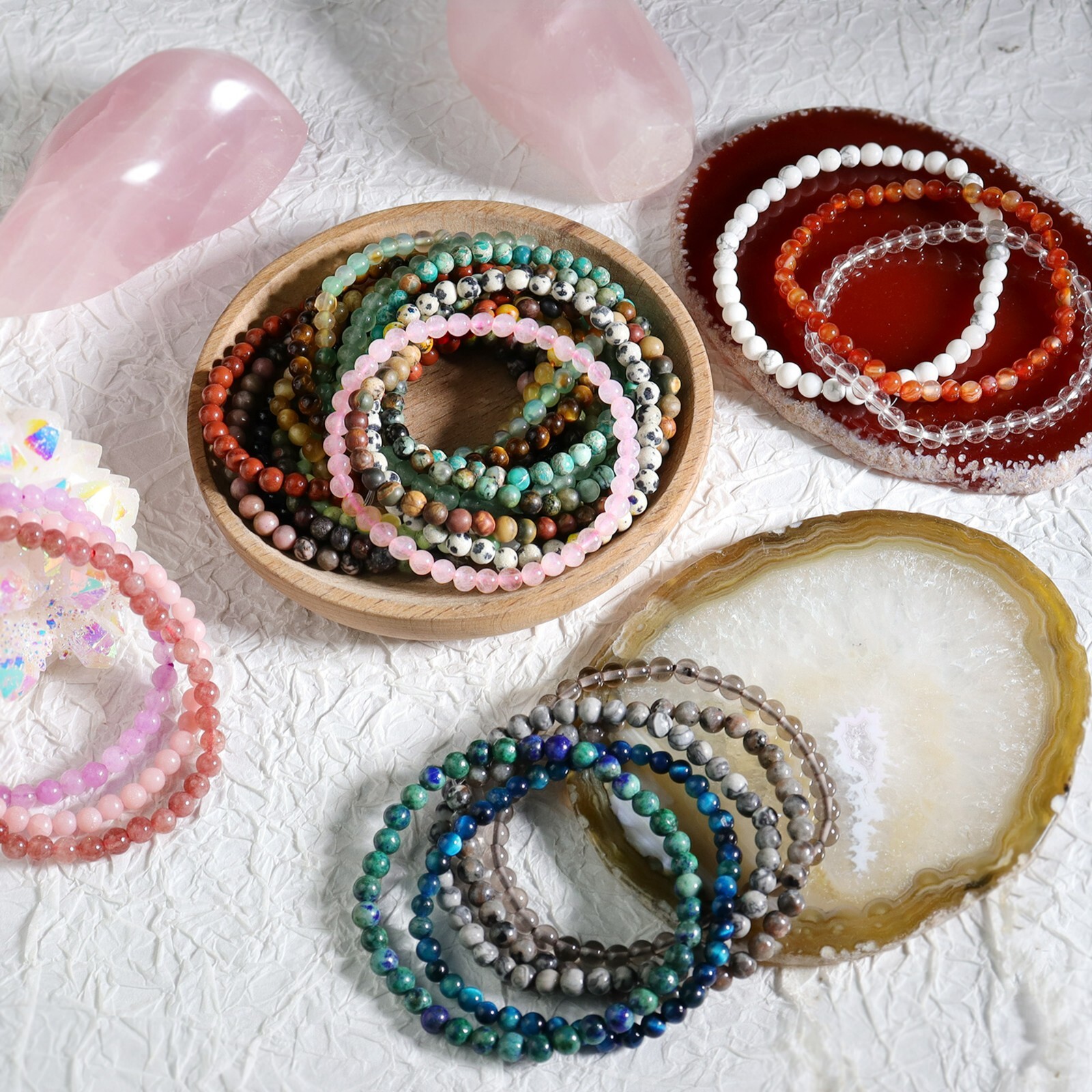 Wholesale Grade A++ Genuine Gemstone 4mm Bead Bracelets Choose -35 Types Stone