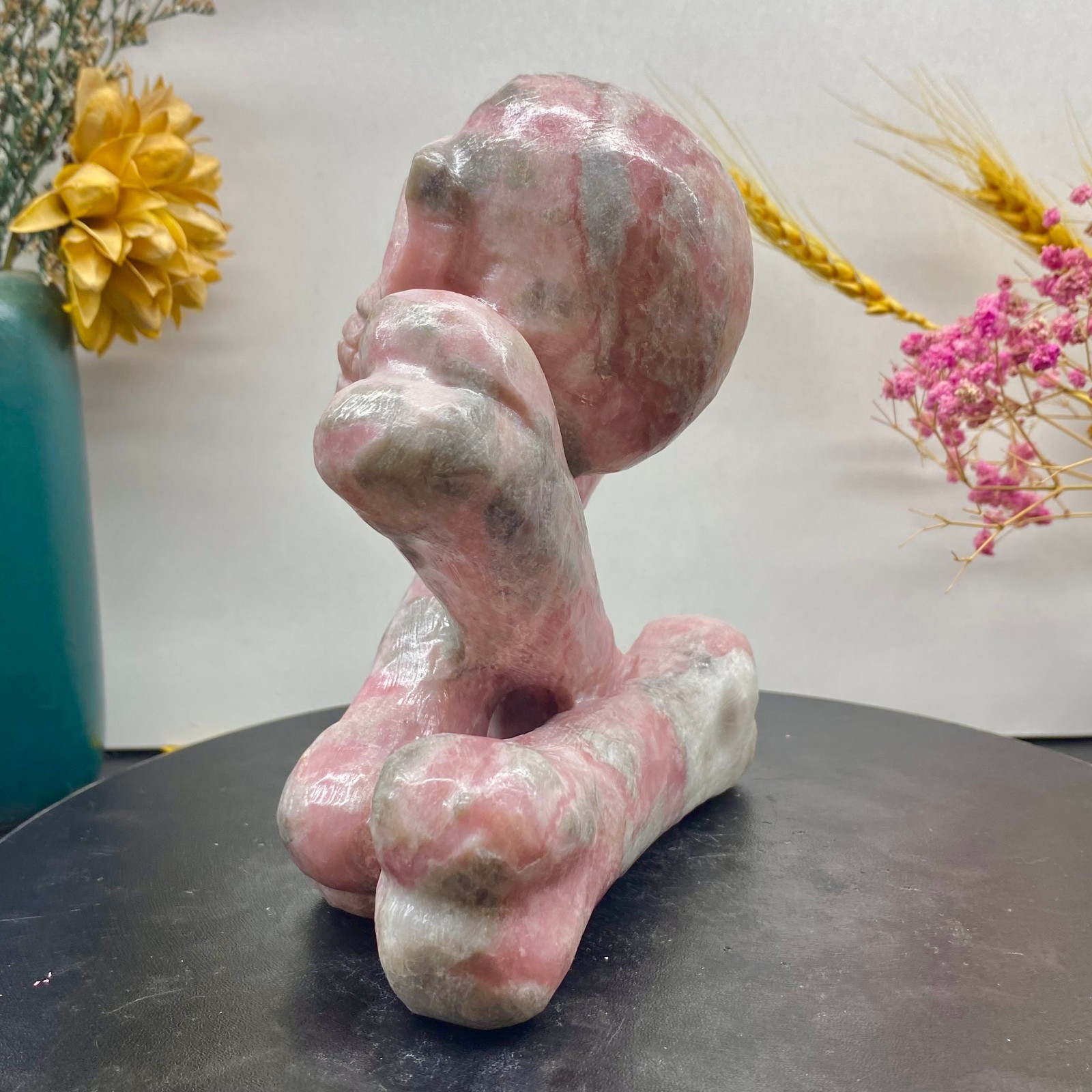 2.5LB Natural rose quartz crystal skull statue hand carved spiritual decoration