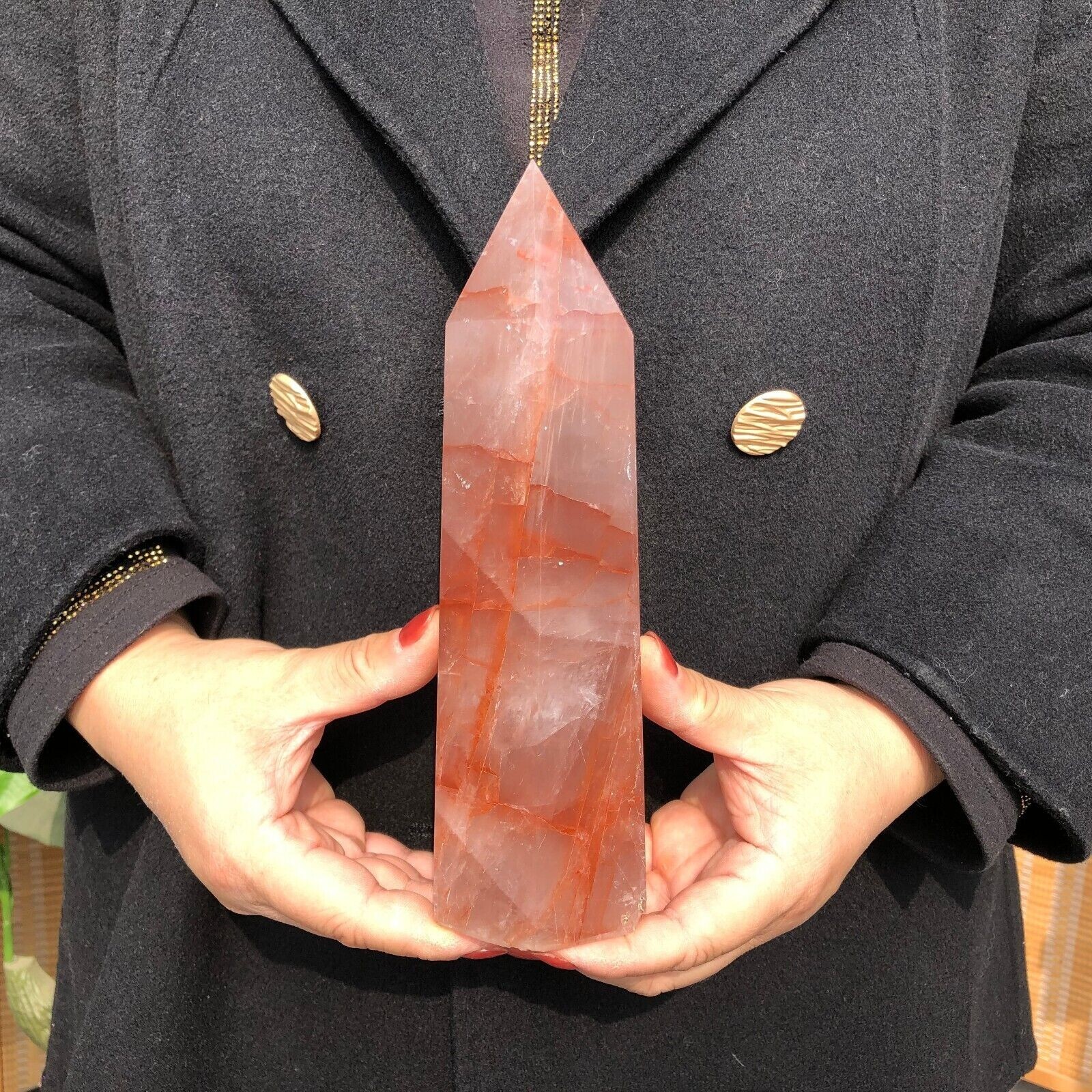 3 LB Natural 8.25″ Red Gum Flower Quartz Obelisk Crystal Wand Point Healing