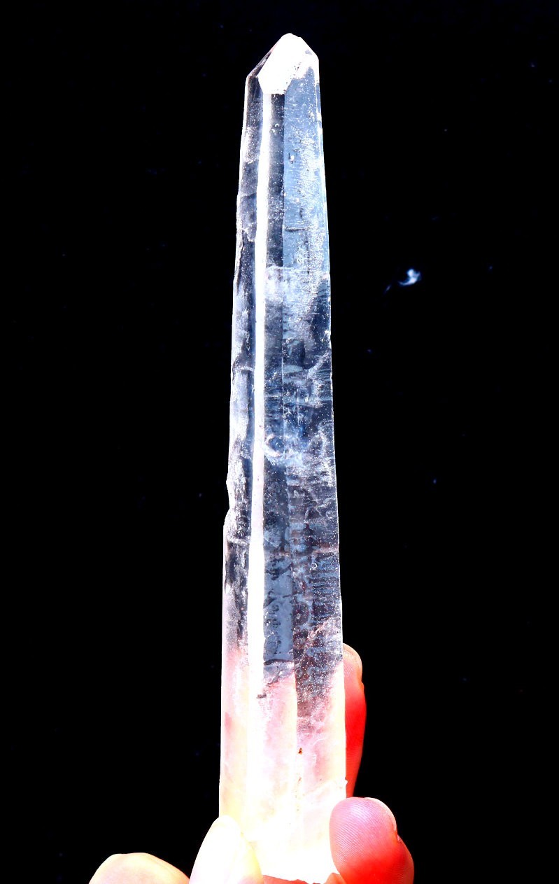 Natural transparent “blue needle pyramid” crystal iron ore mineral specimen