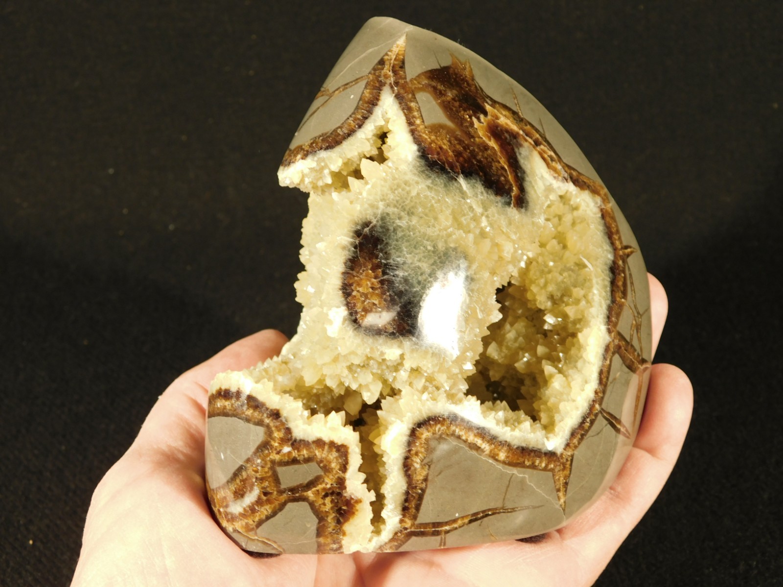 Big Polished AAA Crystal Filled Hollow Septarian GEODE Free Form Utah 1044gr