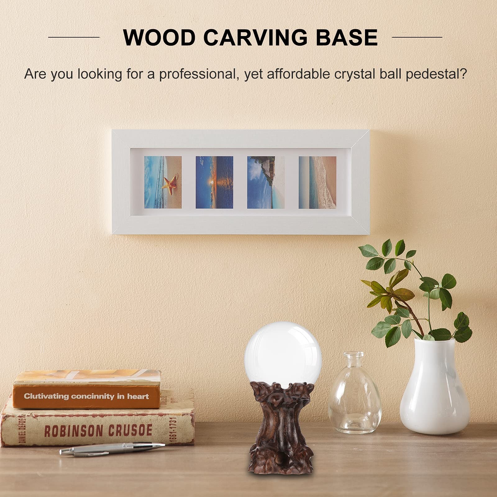 Wooden Sphere Stands for Display Crystal, Crystal Ball Holder Decorative Ball.