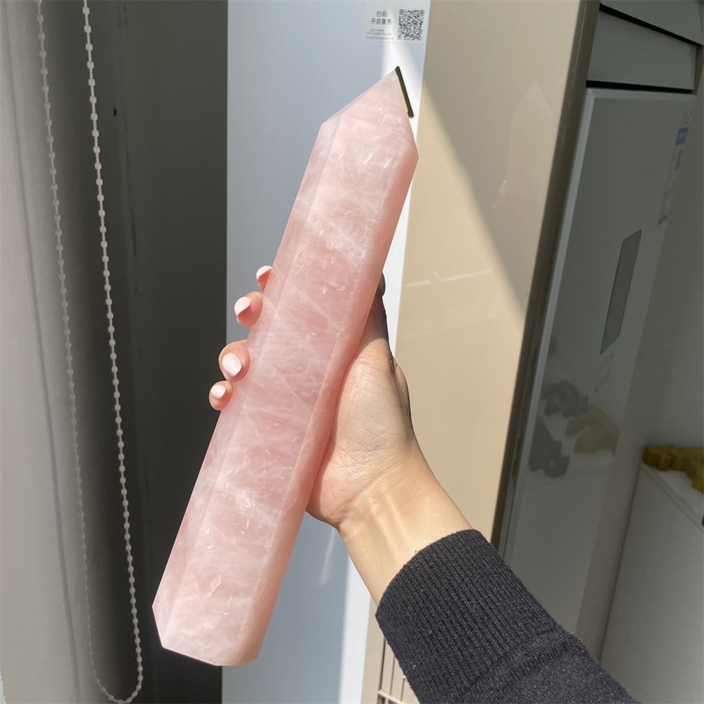 3.2LB 11.8″ Natural Rose Quartz Obelisk Crystal Quartz Mineral Tower healing