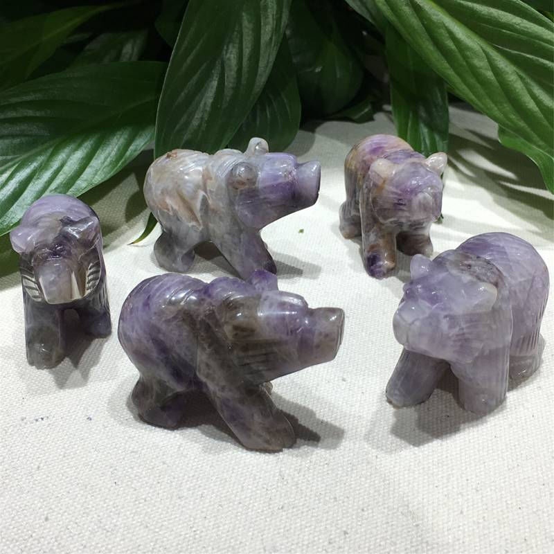 Natural Dreamy Amethyst Quartz Crystal Carved Polar Bear Healing Animal Statue