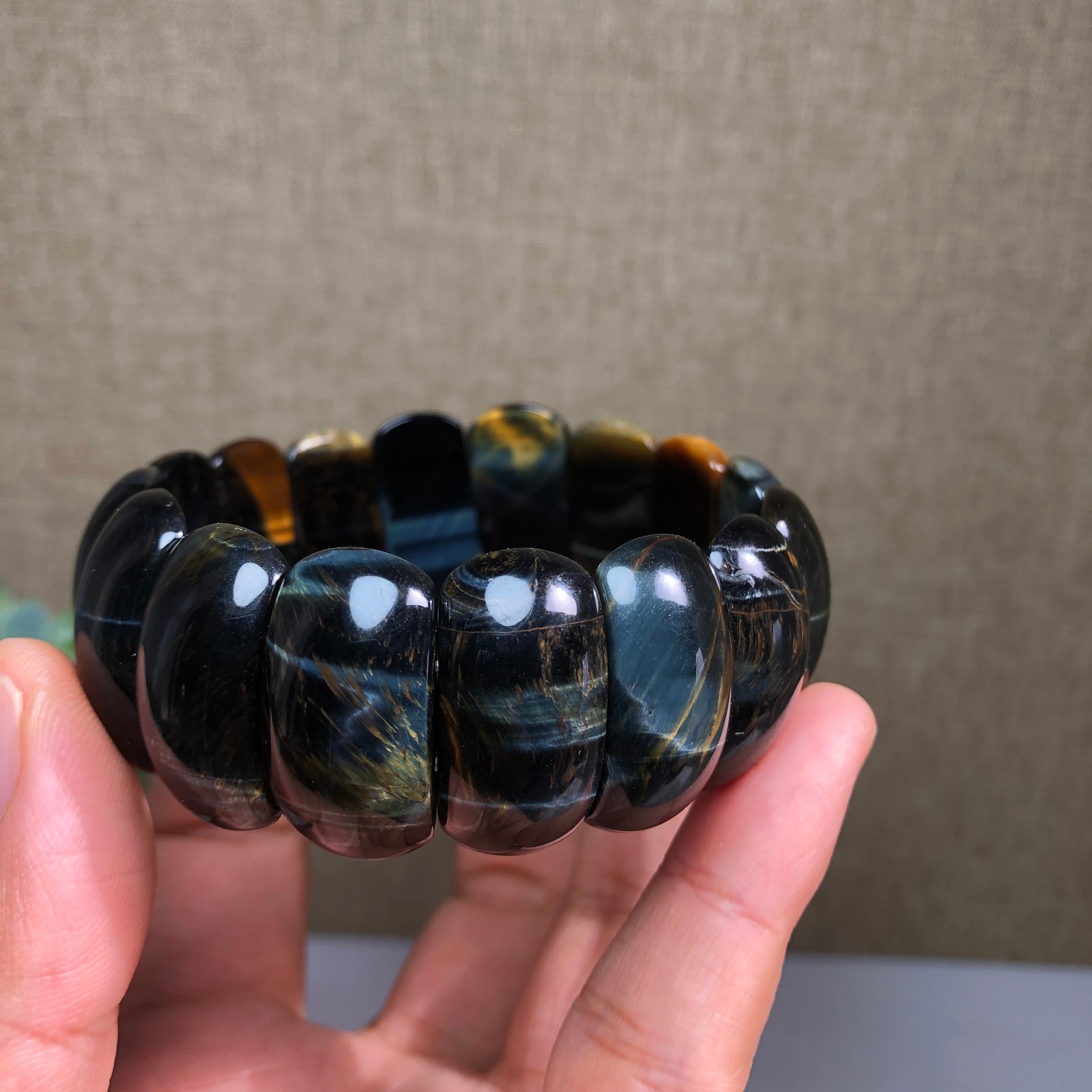 24-12-6mm Natural tiger eye slice quartz Crystal Hand cut polish bracelet A1390
