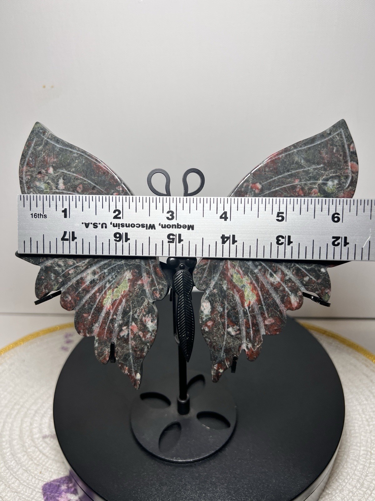 Plum Blossom Jasper (black amygdaloidal andesite) Wings W/Holder
