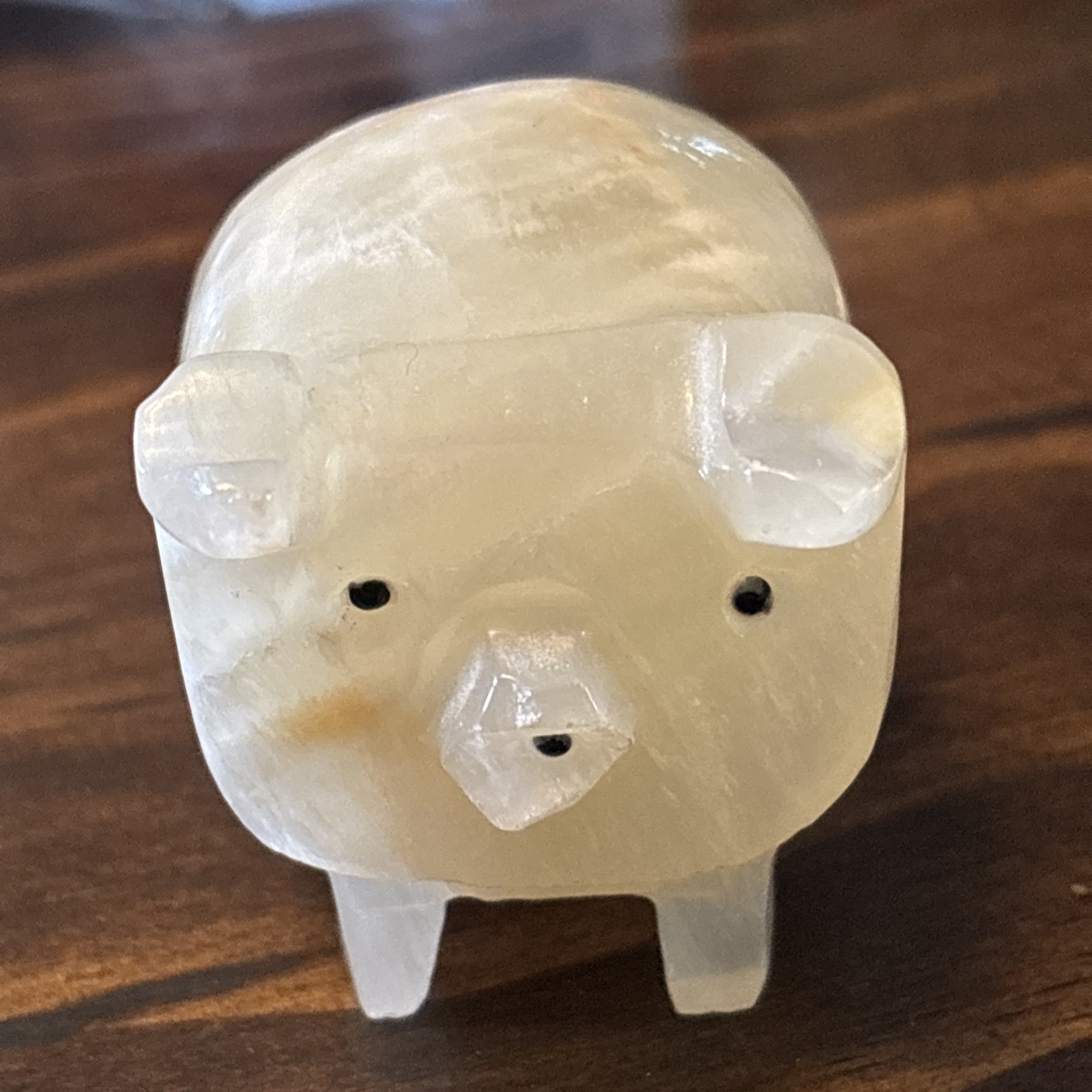 Carved White Opaque Quartz Stone Pig Figurine Healing Stone