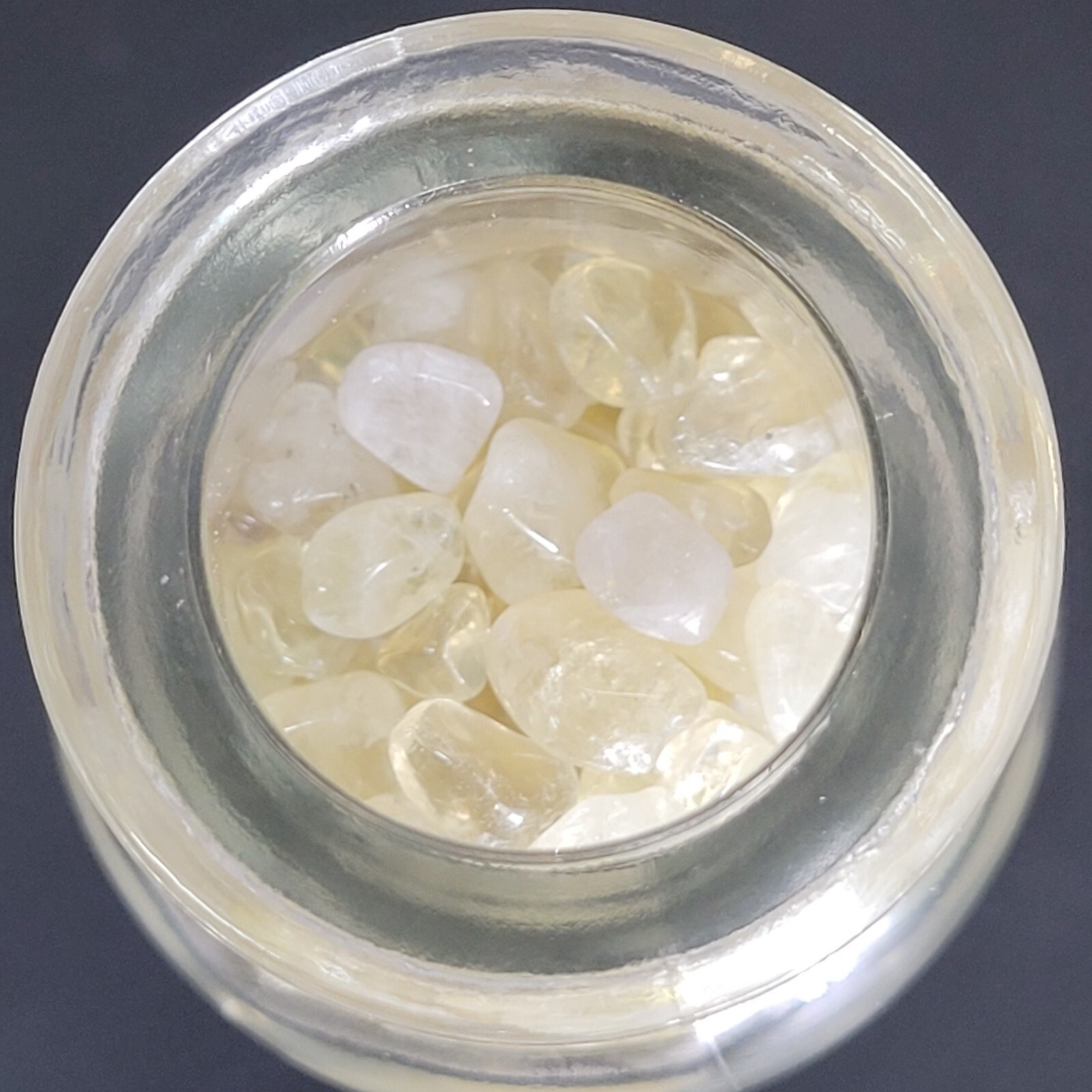 4 oz Citrine Crystal Chip Tumbles in Vintage Apothecary Glass Jar Wagner w/ Cork