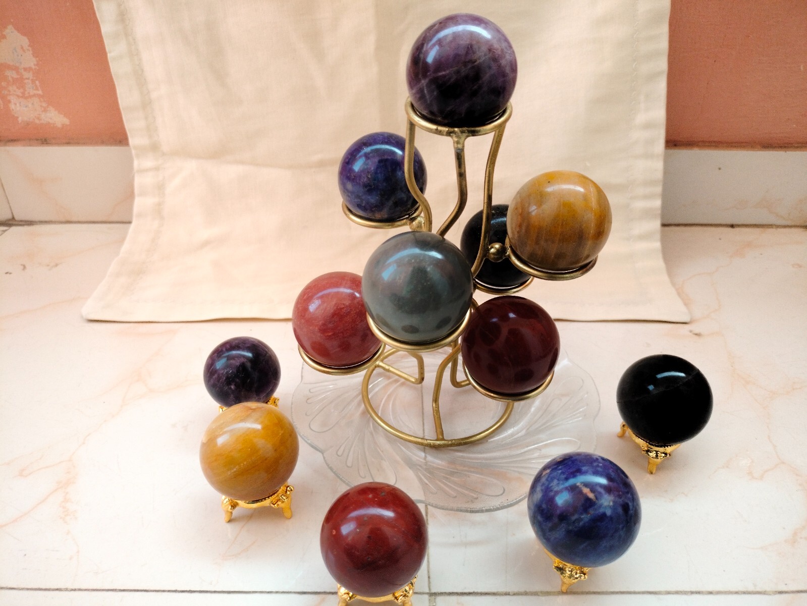 Seven chakra Spheres with stand | 2 set | Hand made|50mm approx