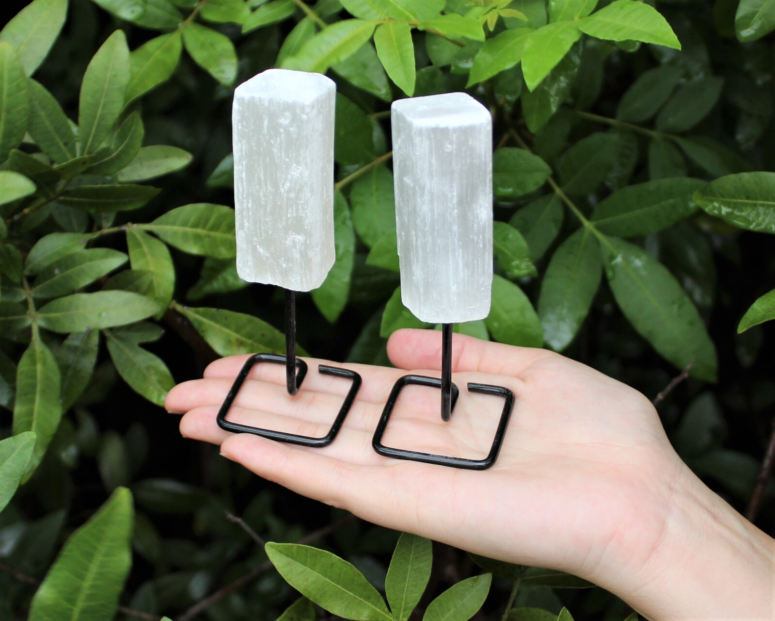Selenite Stick On Metal Stand (Selenite Crystal On Pin, Natural Selenite Wand)